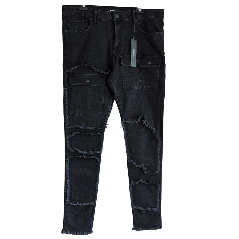 Nova Men Be Rowdy Stacked Skinny Jeans Black FNMH1274 Size 36 NWT